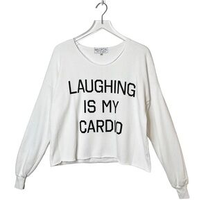 Wildfox Women’s White Scoop Neck Laughing Is My Cardio Sweatshrit Sz XS